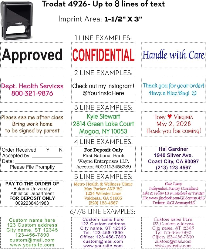 Trodat 4926 Return Address Stamp - Custom Text Stamp - Choose from Many Fonts & 15 Ink Colors!