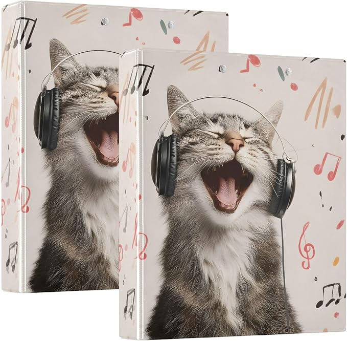 ALAZA 3 Ring Binder Music Notes Cat Clipboard Round Ring Binder Holds 1.5 Inch Three Binders Heavy Duty Binders for Office Supplies, 1Pack