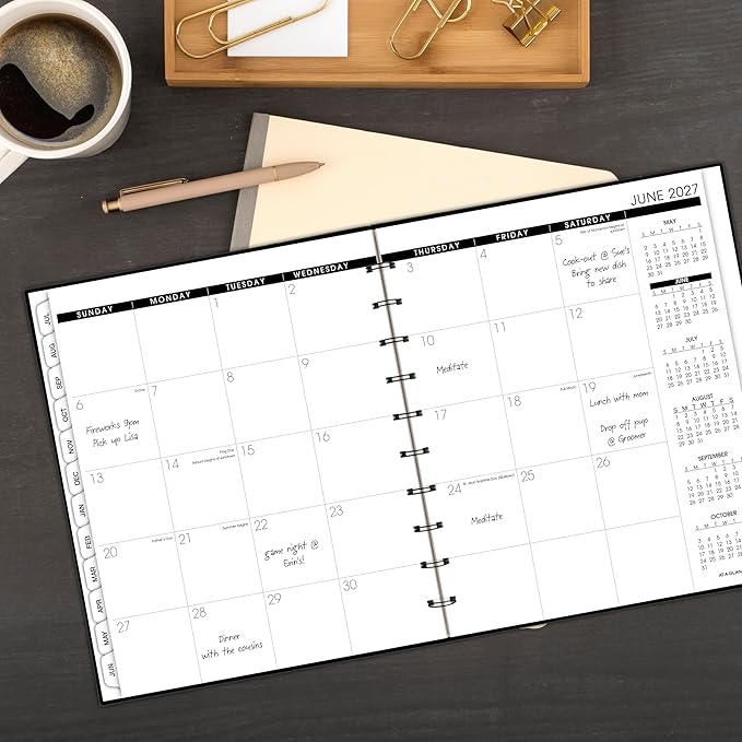 AT-A-GLANCE Planner 2026-2027 Weekly & Monthly Academic 12-Month July-June Quarter-Hourly Appointment Book, 9" x 11", Move-A-Page, Black (70957E05)