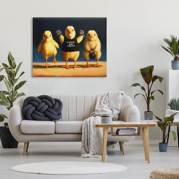Funny Workout Chicks Animal Humor, 36 x 48 Inch Canvas Wall Art | Stupell Industries · By Lucia Heffernan · Ready to hang · Whimsical novelty decor for home or office · Made in USA