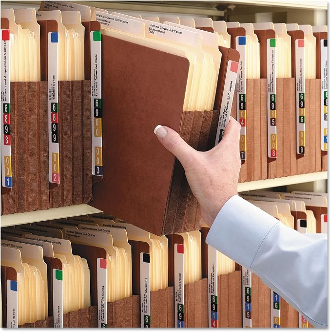 Smead End Tab File Pocket, Reinforced Straight-Cut Tab, 5-1/4" Expansion, Extra Wide Letter Size, Redrope with Brown Gusset, 10 per Box (73691)