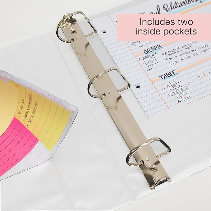BAZIC Products 2" White 3-Ring View Binder, Slant-D Ring, 2 Pockets, 2-Pack | 2 inside pockets, 2 in White view 3-ring binder, slant-D rings, holds up to 480 sheets, Durable poly cover, 2 Pockets