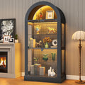 kepptory 71" Arched Display Cabinet with Glass Doors and LED, 5-Tier Curio Cabinet with Roman Line Design and Pegboard, Glass Display Case China Cabinet for Collectibles, Black