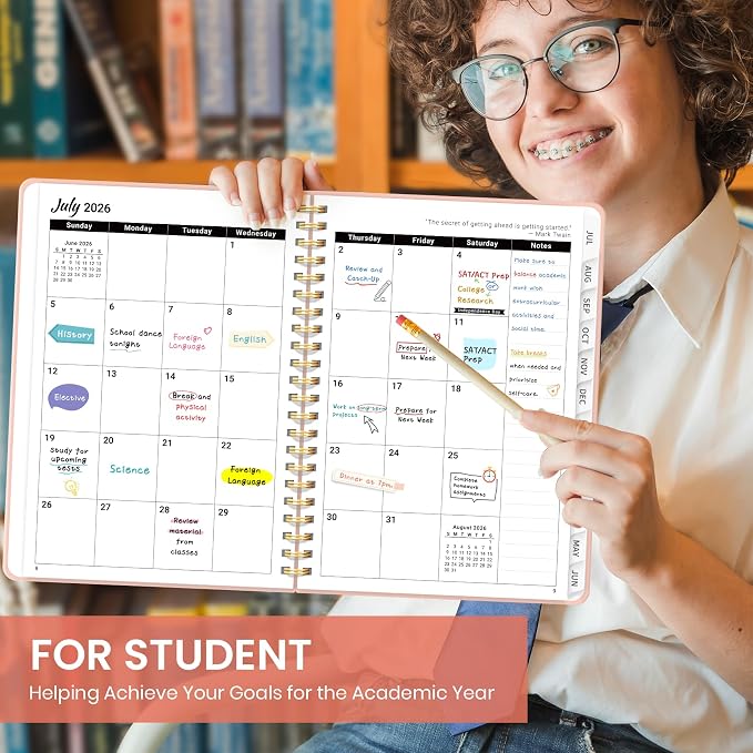 Taja Planner 2026-2027, Jul 2026-Jun 2027 Monthly & Weekly Calendar Book | 8.5" x 11", Hardcover Academic Calendar with Tabs, Teacher Student Agenda Book for School Office Supplies - Pink