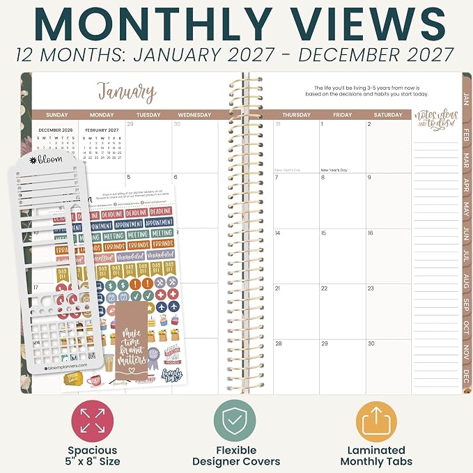 bloom daily planners 2027 Planner (January - December 2027) - Weekly & Monthly Softcover Planner for Women - Calendar Year Inspirational Agenda Book with Stickers - 5.5" x 8.25" - Butterfly Garden