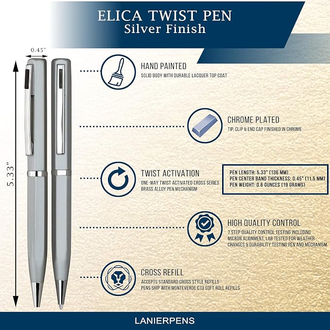 Lanier Licia Ballpoint Pen - Shiny Chrome Ring & Parts with Medium Tip 0.7mm Cross Style Refill (with Accents - White or Black or Pink or Purple)