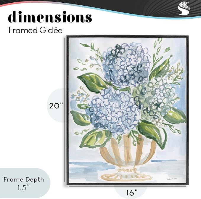 'Serena Pastel Hydrangea Bouquet'| Framed Giclee Art | Stupell Industries | Black, 16 x 20 Inches, Easy to Hang and Sturdy, Made in USA, by Haley Knighten