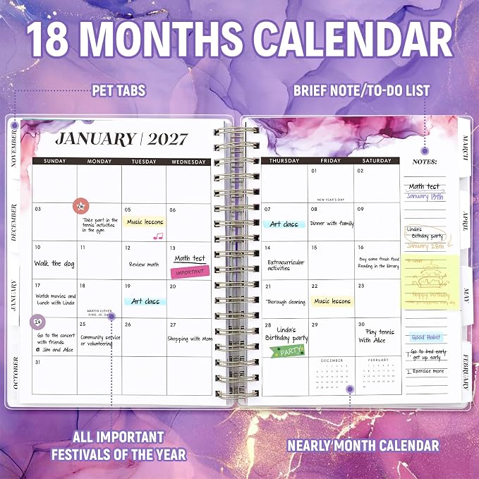 Planner 2026-2027, 18 Months Academic Daily Weekly Monthly Calendar Planner