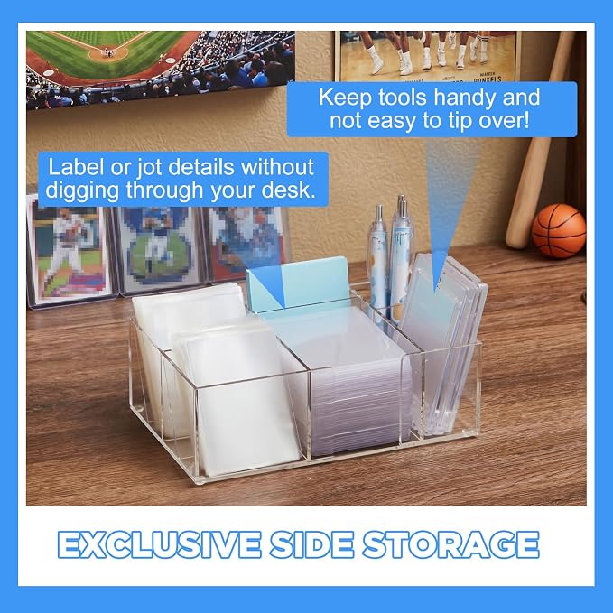Acrylic Top Loaders Dispenser & Penny Sleeve Holder, Card Pack Dispenser with Pull-out Bottom Clear Desktop Storage Box for Trading TCG Sports Cards(Multi-use,8.3 x 5.3 x 2.8 Inch)