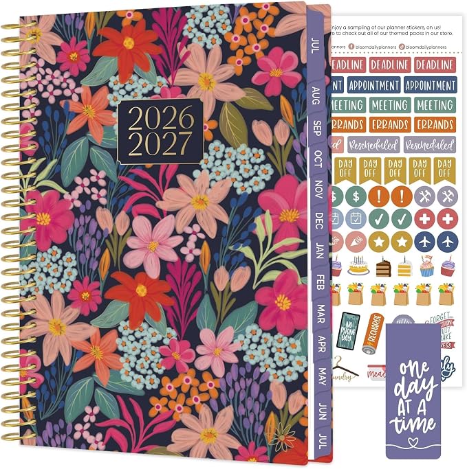 bloom daily planners 2026-2027 Planner - Academic Year (July 2026 - July 2027) Monthly & Weekly Soft Cover Planner for Women - 13 Month Calendar Agenda Book with Stickers - 5.5" x 8.25" - Floral Fiesta