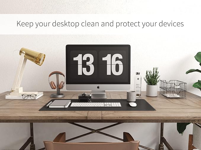 RENMTURE Dual-Sided Mouse Pad, Natural Cork & PU Leather Large Desk Pad for Office and Home Work, Desk Protector Non-Slip, Waterproof, Easy Clean (Black, 32"x16")