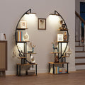 Tall Bookshelf with Lights, 2 Pack Ladder Bookcase, 7 Tier Arched Home Office Storage Book Collectibles Shelves, 64" Modern Corner Display Shelf for Bedroom Living Room Balcony, Rustic Brown