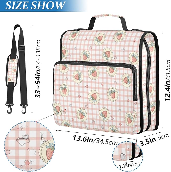 Zipper Binder Bag 3 Ring File Folder Portfolio Organizer Zippered Binder Bags with Strap Fits Laptop Women Men
