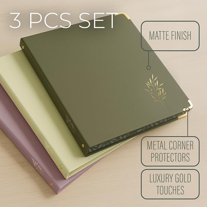 3 Ring Binder 1-Inch Rings – 3-Pack of Cute Binders with Pockets, Gold-Foil & Metal Corners – 1 Inch Binders 3 Ring Cute for School, Office & Work – 1" Pastel Three-Ring Binder One Inch