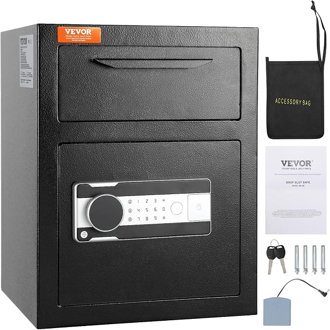 VEVOR 1.7 Cub Depository Safe, Deposit Safe with Drop Slot, Electronic Code Lock and 2 Emergency Keys, 13.77''x11.81''x17.71'' Business Drop Slot Safe for Cash, Mail in Home, Hotel, Office