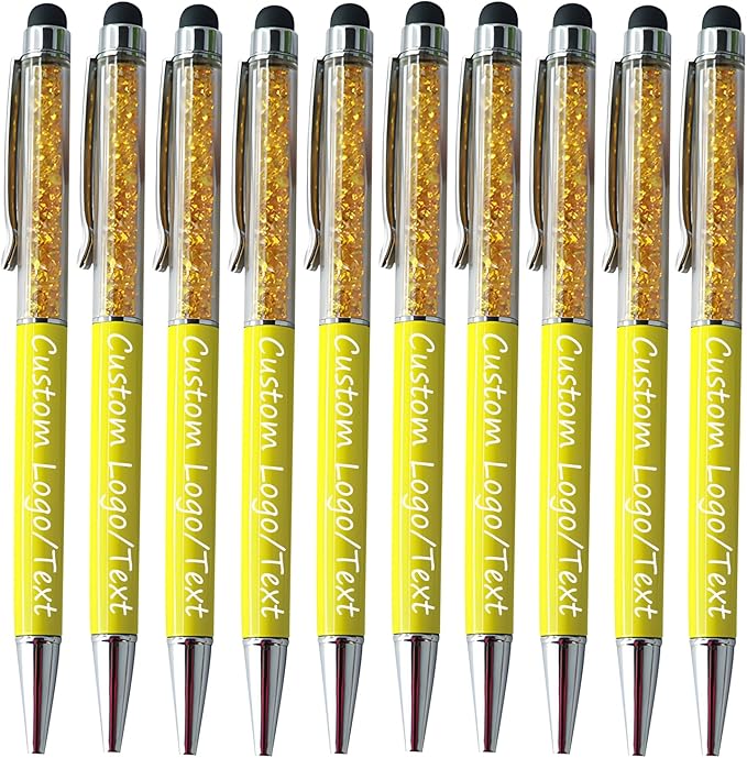 Customized Pens with Name/Logo - Touch Screen Stylus Ballpoint Pen, Perfect for Weddings, Business & Personalized Gifts (Yellow,150)