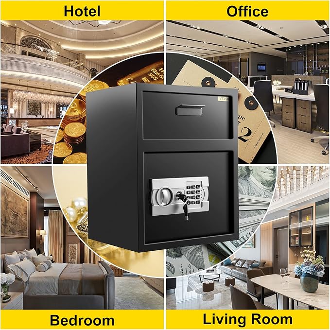 VEVOR Digital Depository Safe 1.7 Cubic Feet with Deposit Slot Black | for Home Hotel Restaurant Office Electronic Code Lock with Two Emergency Keys Pry-Proof Locking Bolts Two independent Spaces