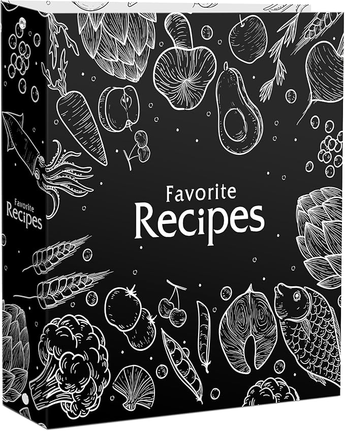 CraftSaints Recipe Binder 8.5x11, 3 Ring DIY Cookbook Binder Kit 12 Dividers & 25 Plastic Sleeves & 25 Recipe Pages & 36 Labels, Recipe Organizer Binder Kit, Recipe Book (Black)