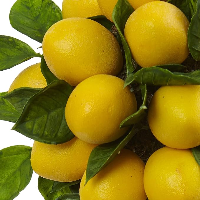 Nearly Natural Lemon Ball Topiary Arrangement, 19.5'' x 8.5'' x 8.75'' | Vibrant Citrus Fruits on a Stout Trunk, Elegant Decorative Pot Included, Maintenance-Free Accent for Home or Office Spaces