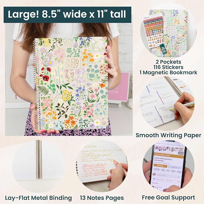 bloom daily planners 2026-2027 Planner (8.5” x 11") 13 Month Academic Year Organizer (July 2026 - July 2027) - Weekly & Monthly Agenda Book with Stickers & Tabs - Garden Party, Beige