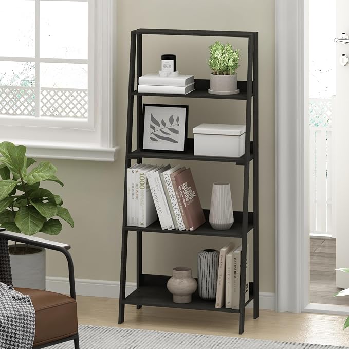 Furinno Ladder Bookcase Display Shelf, 5-Tier, Espresso | 13 x 23.6 x 53.5, Open Frame Design Bookshelf, Display Storage Shelves, for Living Room, Home Office