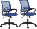 BestOffice | Ergonomic Office Chair | Mid-Back Swivel Desk Chair | Breathable Backrest & Lumbar Support | Adjustable Height | Sponge Seat | Rolling Wheels | Blue | for Adults & Women | Pack of 2