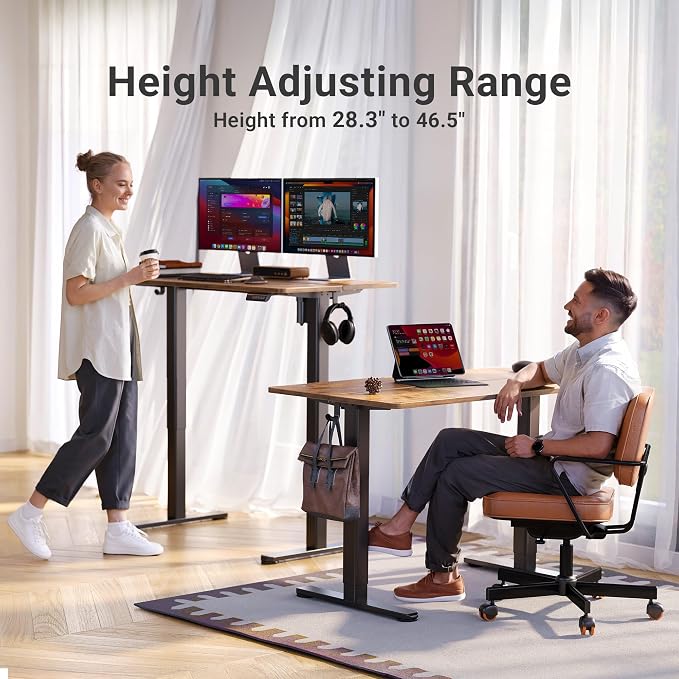 Claiks Electric Height Adjustable Standing Desk, 63x24 Inch, Rustic Brown | Smooth Height Adjustment, 3 Memory Presets, Cable Management Hub&Hook, Stable Steel Frame, 176lbs Capacity, Easy Assembly