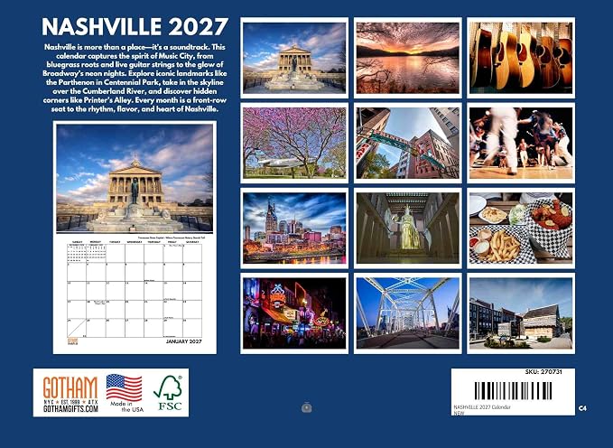 Nashville TN Calendar 2027 Monthly Wall Calender 12 Month