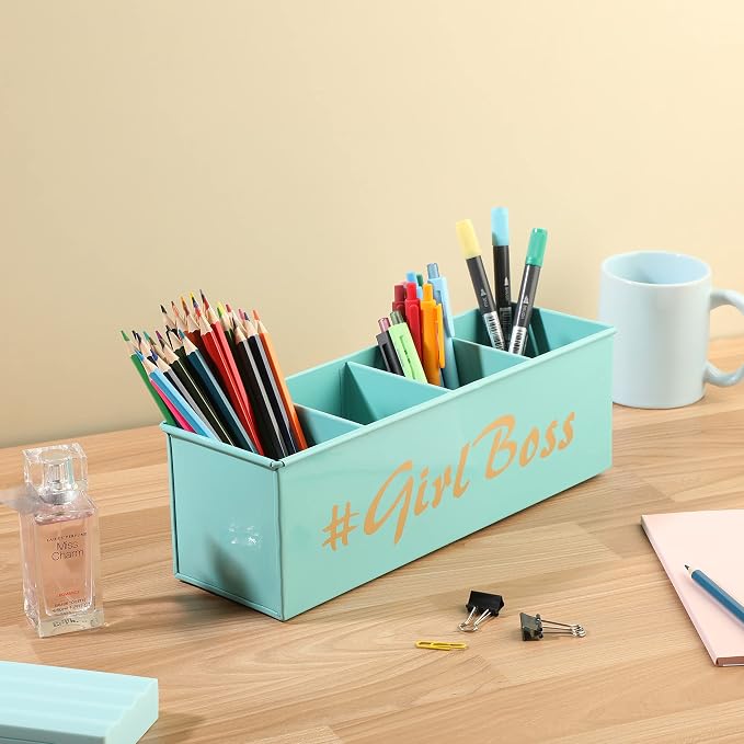 DUDKI HOME QUINTESSENTIALS 4 Compartments Pen Holder and Makeup Stand - Gift Office Desk Accessories Décor Storage Multi-functional Pen Organizer for Countertop Desk