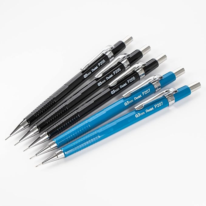 Pentel Sharp Mechanical Pencil (0.7mm), Black & Blue Barrel, 5 pack (P2057BP5AC)