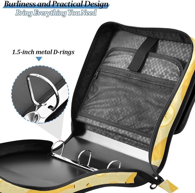 Yellow Bananas and Slices Zipper Binder with Shoulder Strap Trapper Keeper 3 Ring Binder Organizer Large Capacity Multiple Compartments for School Office