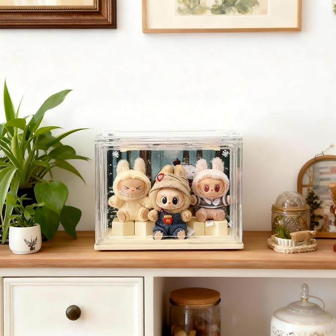 Clear Acrylic Display Cases for Collectibles with LED Light,DIY Scene, with Backdrop, No Dust , No Moisture, for Figures Collection Display Cabinet (27*17*22cm/10.6×6.7×8.6 in)