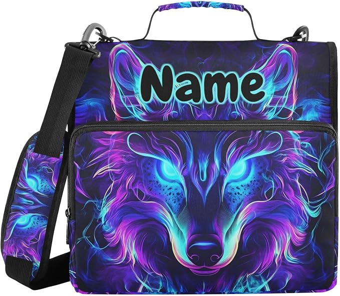 Custom Mystical Wolf Face 3 Ring Binder Bag 1.5 inch Personalized Name Binder Organizer 500 Sheet Documents Storage for School Office