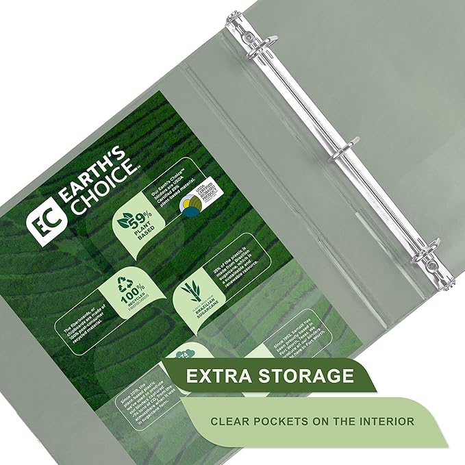 Samsill Plant-Based 1 Inch Durable D-Ring, View Binder, Eco-Friendly, USDA Certified Biobased, Single, Sage Green