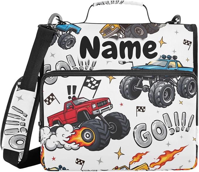 Custom Truck Racing Car Flag 3 Ring Binder Bag 1.5 inch Personalized Name Binder Organizer 500 Sheet Documents Storage for School Office