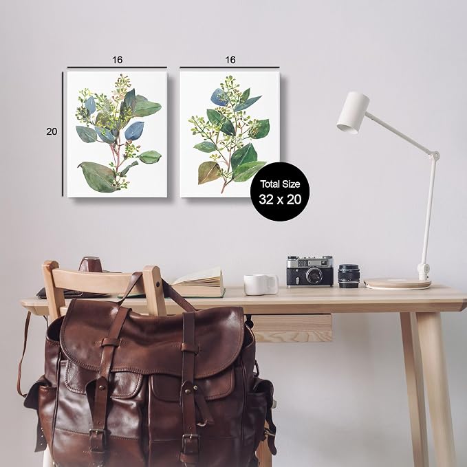 'Soft Eucalyptus Plant Ombre Leaves'| 2pc Canvas Art Set 2 | Stupell Industries | 16 x 20 Inches, Easy to Hang and Sturdy, Made in USA, by Melissa Wang