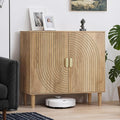 Smuxee Oak Sideboard Cabinet, Freestanding Buffet Cabinet with Line Groove Design, Wood Storage Cabinet with Adjustable Shelf for Living Room, Entryway, Hallway