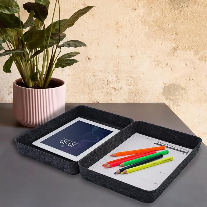 2pc Office desk drawer organizer tray documents Storage bin Charcoal