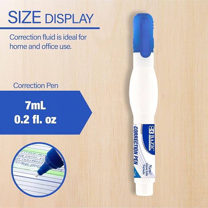 BAZIC PRODUCTS Correction Pen, Metal Tip, White, 7mL, 2 Pack, 2-Pack