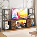 LED TV Stand Bookshelf Combo with Charging Station for 65 60 55 Inch TV, Entertainment Center with Lights & Drawers, Industrial Media TV Console Table for Living Room Bedroom Office, Rustic Brown