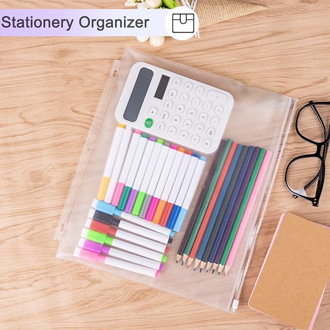 18 Pack Clear Letter Size Binder Pockets 3 Ring Binder Zipper Pouch Document Organizer, Waterproof PVC 3-Hole Loose Leaf File Bags Insert Sleeves Page Sheet Protectors Business Office Supplies