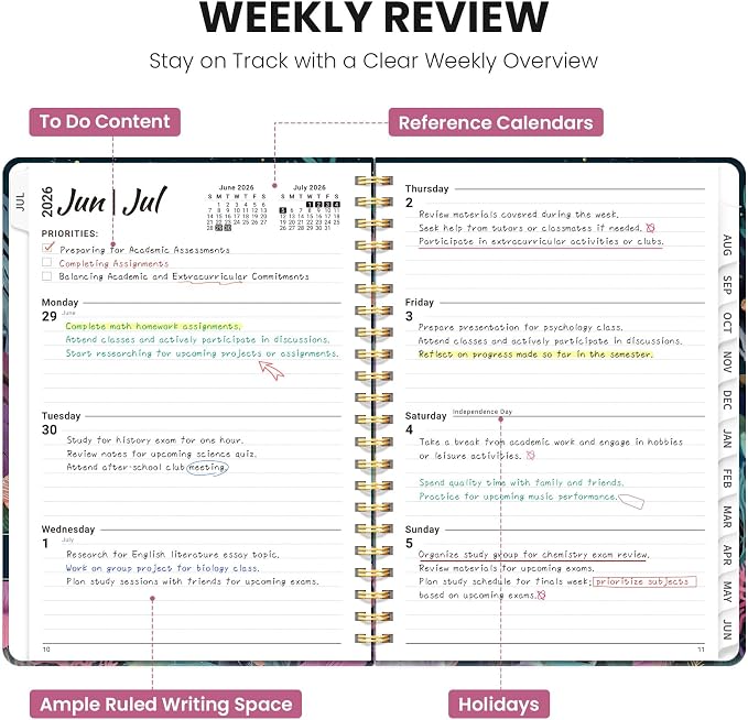 Planner 2026-2027, Academic Year Monthly & Weekly Planner Caledndar, July 2026 - June 2027, Hardcover Large Planning Agenda Book with Tabs for School Office Supplies, 6.3" x 8.5" - Jellyfish