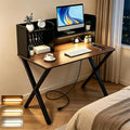 Lightdot 44" ×24" Black Home Office Computer Desk with Charging Ports, Study Gaming Desk with Hutch Pegboard & Motion Sensor Light, Student Writing Desk with Storage for Home Office Bedroom