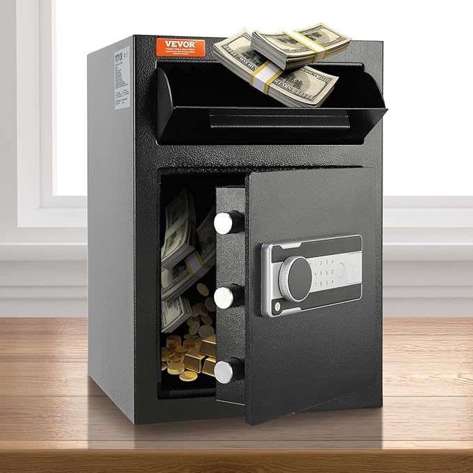 VEVOR 2.5 Cub Depository Safe, Deposit Safe with Drop Slot, Electronic Code Lock and 2 Emergency Keys, 20.27'' x 13.97'' x 13.97'' Business Drop Slot Safe for Cash, Mail in Home, Hotel, Office