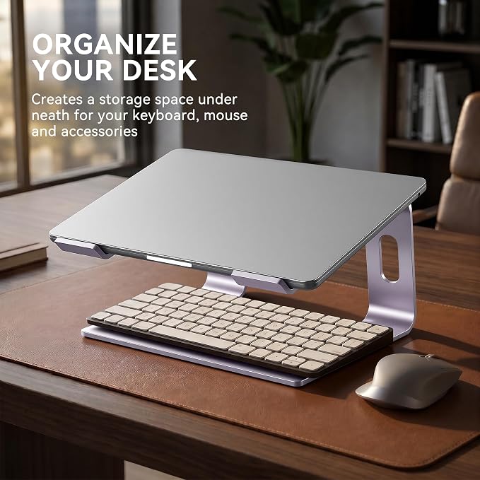 SOUNDANCE Laptop Stand, Aluminum Computer Riser, Ergonomic Laptops Elevator for Desk, Metal Holder Compatible with 10 to 15.6 Inches Notebook Computer, Purple