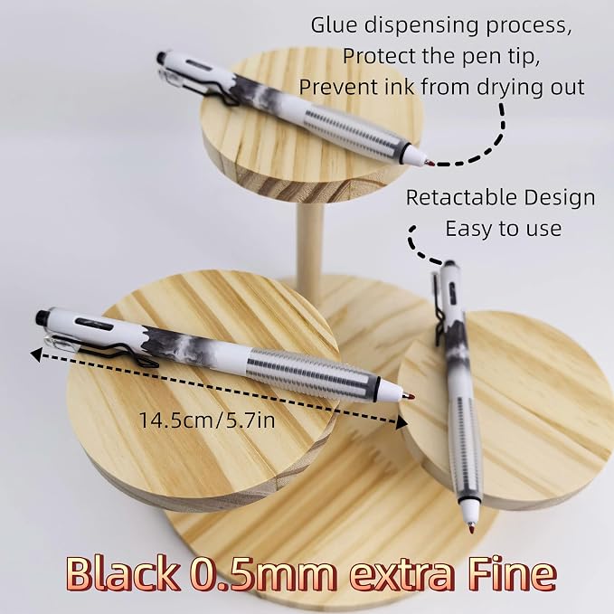 Fengtaiyuan Retractable Gel Pens, 0.5mm Fine Point Black Ink, Quick Dry Gel Pens with Triangular Silicone Grip, Ergonomic Non-Slip Smooth Writing for School Office Note Taking, 6 Pack