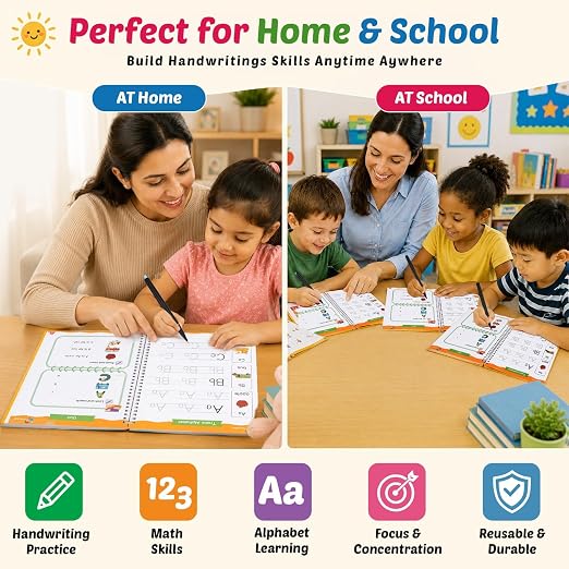 Premium 7 Magic Grooved Writing Practice Kids Books Reusable Hand Writing Practice Book Education Learn Home School Childrens Books Ages 3-8 Preschool