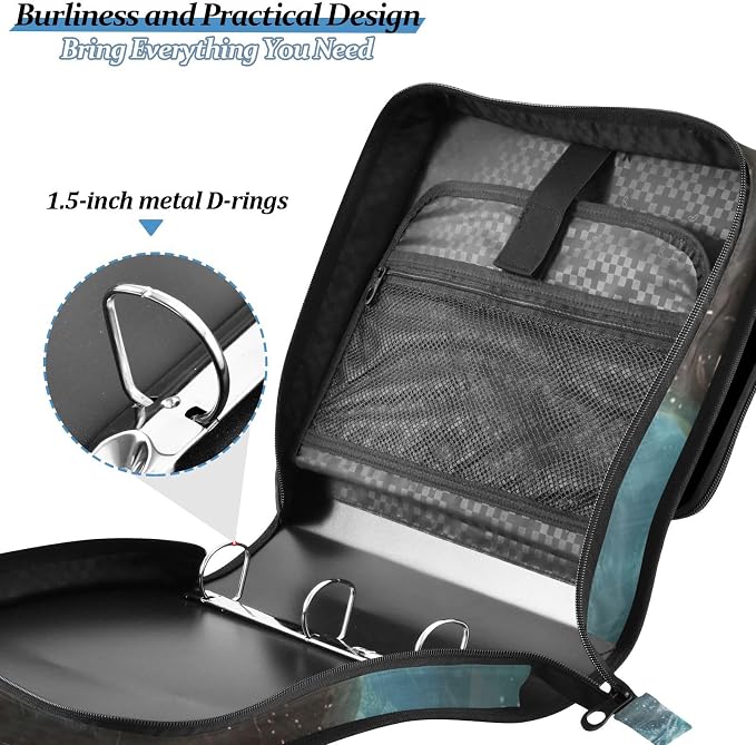 Shark Zipper Binder with Shoulder Strap Trapper Keeper 3 Ring Binder Organizer Large Capacity Multiple Compartments for School Office