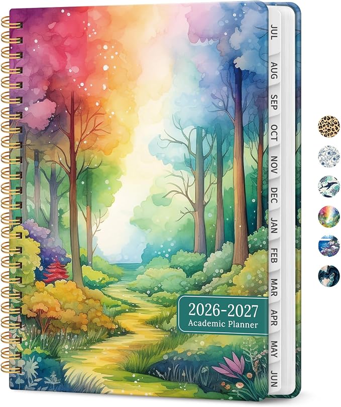 Taja Planner 2026-2027, Jul 2026-Jun 2027 Monthly & Weekly Calendar Planner | 8.5" x 11", Hardcover Academic Calendar, Teacher Student Agenda Book with Tabs, School Office Supplies, Mystic Forest