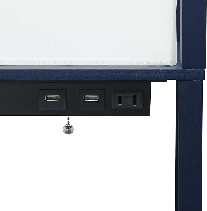 Simple Designs LF1037-NAV-LB Three Shelf Etagere Organizer Storage Floor Lamp with 2 Dual USB Ports and Charging Outlet, Navy Blue, with Feit LED Bulb Included